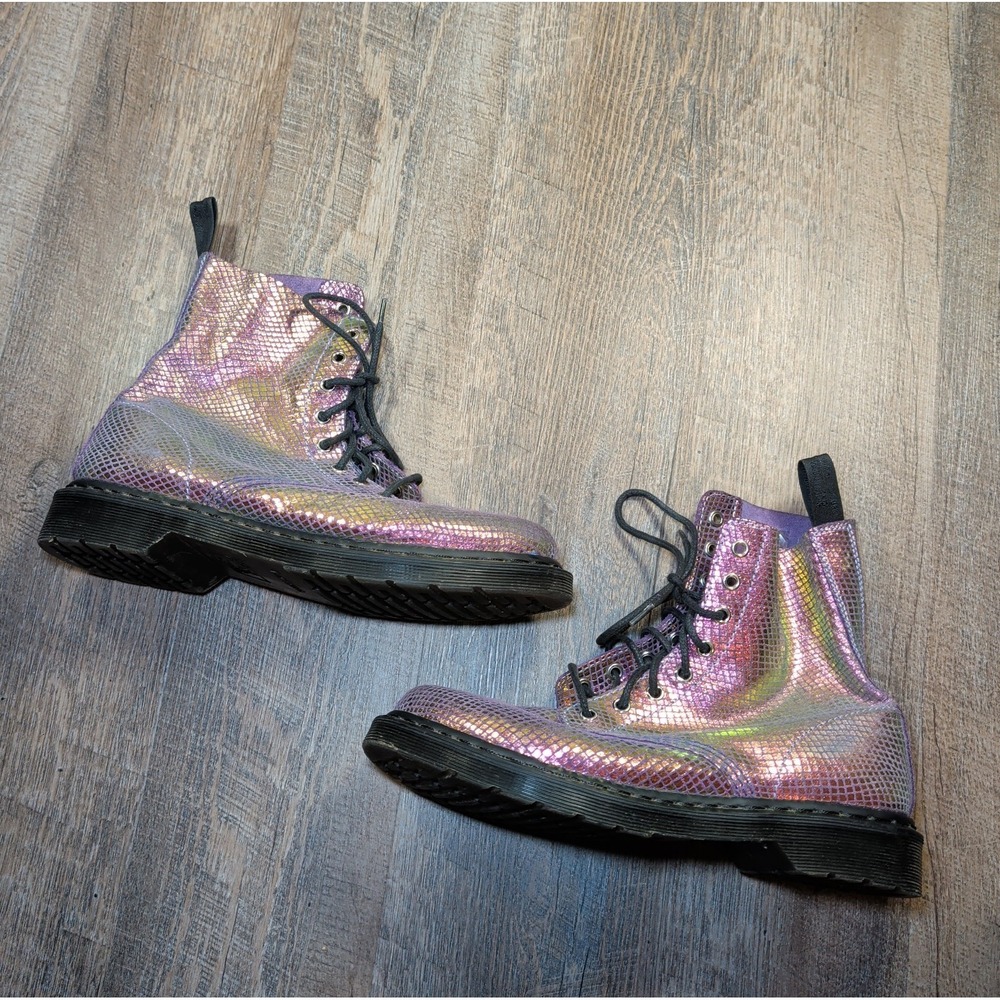 Dr. Martens Women's 1460 Pascal Iridescent Texture Snake Print Boots US 10 Pink - Picture 9 of 12